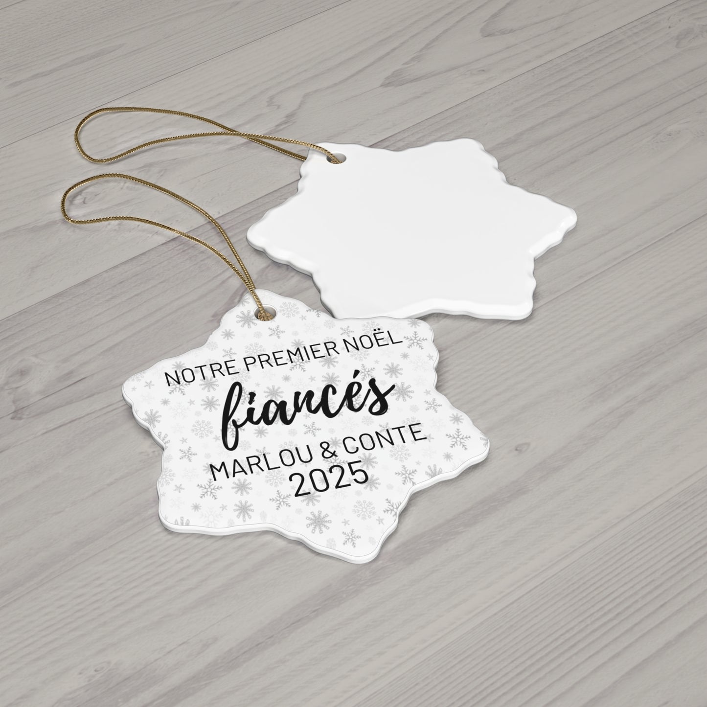 French Personalized Holiday Ornament for Couples, Wedding Keepsake, Engagement Gift, First Christmas Together, Ornement Personnalisé 2025