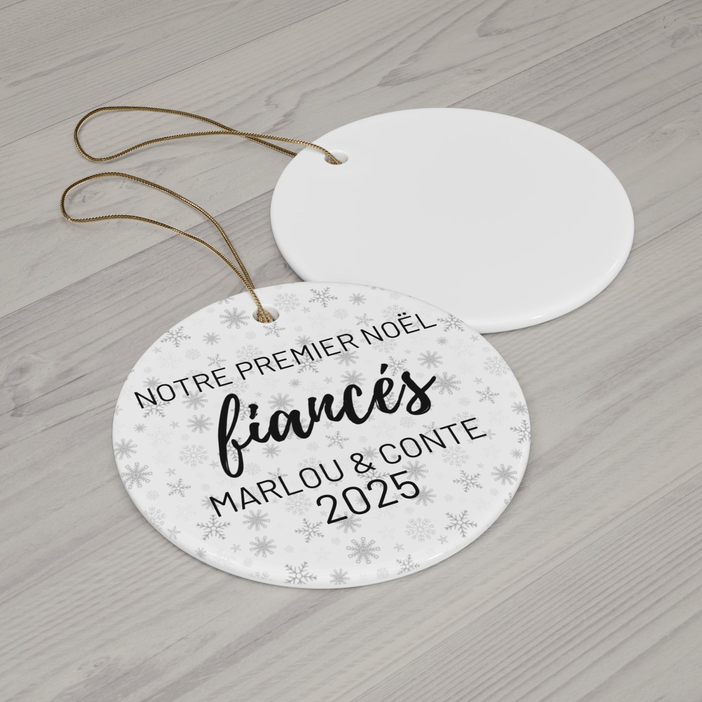 French Personalized Holiday Ornament for Couples, Wedding Keepsake, Engagement Gift, First Christmas Together, Ornement Personnalisé 2025