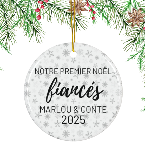 French Personalized Holiday Ornament for Couples, Wedding Keepsake, Engagement Gift, First Christmas Together, Ornement Personnalisé 2025