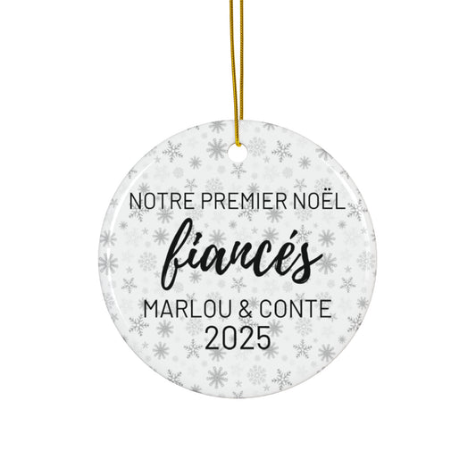 French Personalized Holiday Ornament for Couples, Wedding Keepsake, Engagement Gift, First Christmas Together, Ornement Personnalisé 2025